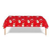 Moorlan 1 PCS Christmas Table Cloth, 137x274cm Rectangular Red Plastic Table Cover with Snowman Design, Perfect for Xmas Party, Holiday Dinner, and Winter Decorations