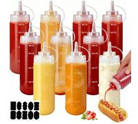 Moorlan 10 Pack Squeeze Bottle -12oz / 360MLL Plastic Squeezy Sauce Bottles with Cap, Squeeze Condiment Bottle Dispensing Ketchup Bottle for Sauce for Ketchup, BBQ, Sauces, Syrup, Dressings
