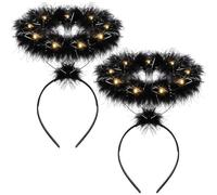 Moorlan 2 Pack LED Black Angel Halo Headband, Light Up Fluffy Feather Halo for Halloween, Christmas, Fancy Dress, Dark Angel Costume Accessories for Adults & Teens