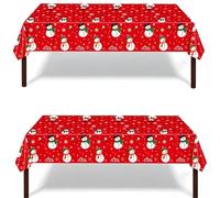 Moorlan 2 PCS Christmas Table Cloth, 137x274cm Rectangular Red Plastic Table Cover with Snowman Design, Perfect for Xmas Party, Holiday Dinner, and Winter Decorations