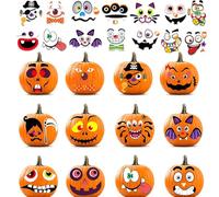 Moorlan 64Pcs Halloween Pumpkin Decorating Stickers , 32 Fun & Spooky Designs , No Carve DIY Craft Kit for Kids , Halloween Party Supplies, Trick or Treat Favours, Classroom Activities