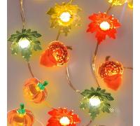 Moorlan Autumn Lights, Autumn Decorations 3D Pumpkin Maple Leaves Acorns String Lights, 10ft 30 LEDs Orange Fall Lights for Indoor/Outdoor Thanksgiving Halloween Party
