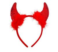 Moorlan Red Devil Horns Headband for Devil Costume Women Halloween Accessories ， Sequin Devil Horns Fancy Dress for Kids and Adults