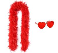 Moorlan Red Feather Boa 2m with Heart Rimless Sunglasses, Soft Turkey Feather Scarf for Women, Perfect for Dancing, Wedding, Hen Party, Halloween, Christmas, Cosplay and Photo Props