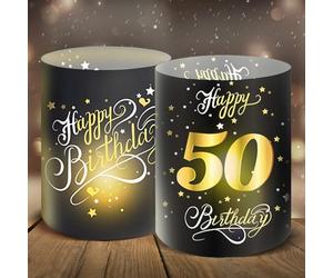 Moorle 12-Piece Black Gold Lantern Table Decoration for 50th Birthday, Happy Birthday, Tea Lights or Candles