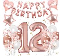 Moorle 12th Birthday Decorations for Girls, Rose Gold 12th Birthday Decorations, Rose Gold 32 Inch Number 12 Foil Balloon with Banner, Star Confetti Balloon for 12 Party Deko