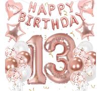 Moorle 13th Birthday Decorations for Girls, Rose Gold 13th Birthday Decorations, Rose Gold 32 Inch Number 13 Foil Balloon with Banner, Star Confetti Balloon for 13 Party Deko