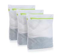 Moorle Laundry Net for Washing Machine, Pack of 3, 23 x 30 cm, Green Zip, Mesh, Rectangular, Clothing, Travel