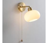 MOORSA Indoor Glass Wall Sconces Single Head Copper Wall Mounted Light Nordic Elegant Wall Lantern with Milk White Glass Lampshade Living Room Bedroom Wall Lamp with Pull Wire Switch