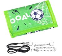 Moorstdel Children's Neck Pouch, Football Motif Purse, Wallet with Key Ring, Drawstring, Metal Chain and Velcro Fastening, Foldable Wallet, Gift for Children, turquoise, 13*8cm, Classic