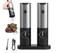 Moorstdel Rechargeable Salt and Pepper Grinder Set, Electric Pepper Grinder Mill with LED Light, Adjustable Coarseness Salt Grinder for Kitchen, BBQ, Electric Grinder Set, Black