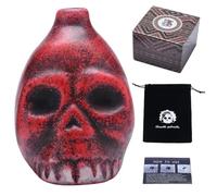 Moorstdel Screaming for Aztec Death Pipe with Pouch Pocket, Terrible Screaming, Handmade Ceramic Skull Whistle for Halloween & Dia De Los Muertos (Red)