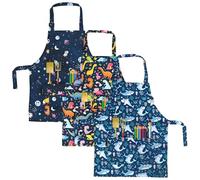 Moorstdel Set of 3 Kids Apron with Pockets, Waterproof Apron for kids Cartoon Style, Adjustable Child Chef Aprons, Children's Apron for Cooking, Age 2-5 Years Boys and Girls Painting apron