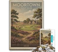 Moortown Golf Club Vintage Poster Wooden Jigsaw, Wood Puzzle, 1000 Pieces | Section-by-section building: a simple way to organise the image on weekends.