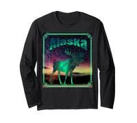 Moose Alaska Aurora Borealis Sky Proud Alaskan Wild Long Sleeve T-Shirt
