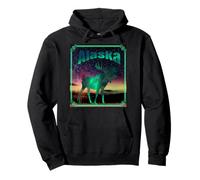 Moose Alaska Aurora Borealis Sky Proud Alaskan Wild Pullover Hoodie