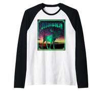 Moose Alaska Aurora Borealis Sky Proud Alaskan Wild Raglan Baseball Tee