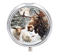 Moose and Sheep Winter Day Pill Case 3 Compartment Pillbox