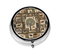 Moose Bear Deer Print Pill Box 3 Compartment Medicine Pill Case,Portable for Pocket Or Purse Pill Organizer Decorative Metal Medicine Vitamin Organizer Unique Gift