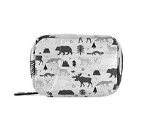 Moose Bear Foxes Trees Wolf Squirrel Seamless Forest Fauna Animals Pill Case with Removable Internal Plastic Boxes Organizer, Zippered Carrier Small Medicine Bag Holder, Travel Storage Container