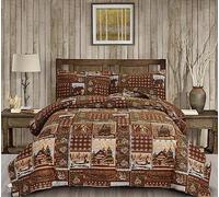 Moose Bear Quilt Set Twin Size Rustic Cabin Bedding Set Plaid Reversible Quilts Home Lodge Bedspread Coverlet Wildlife Bears Pine Tree Bedding Woodland Plaid Patchwork Quilted Bed Spread Country Decor