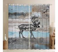 Moose Blackout Curtains for Living Room, Checkered Buffalo Plaid Window Curtains 2 panel Sets 66 x 90 Inch,Countryside Rural Deer Hunting Woodland Animals Rustic Farmhouse Window Treatments Drapes