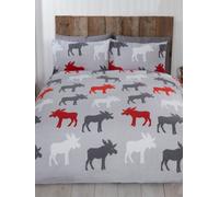 100% Brushed Cotton Moose Elk Animal Duvet Quilt Cover Bedding Set - GREY OCHRE
