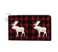Moose Buffalo Christmas Plaid Portable Canvas Coin Purse Fashion Pencil Case Travel Makeup Bag