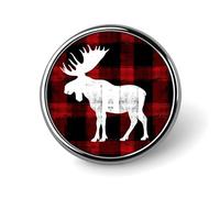 Moose Buffalo Christmas Plaid Round Pin Brooch Enamel Lapel Badges Jewelry Decor for Backpack Hats