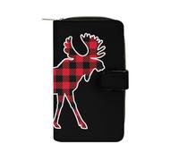 Moose Buffalo Plaid Cute Long Wallets Large Capacity Wallet Buckle Handbag Blocking Clutch Handbag for Bill Cash Coin Card Key Purse