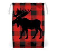Moose Buffalo Plaid Set Drawstring Bags Portable Makeup Pouch Gift Bag Storage Organiser