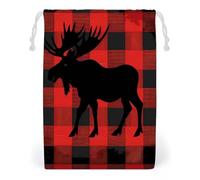Moose Buffalo Plaid Set Drawstring Bags Portable Makeup Pouch Gift Bag Storage Organiser