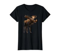 Moose Butterfly Wildlife Nature Bull Moose Value Graphic T-Shirt, Women, Black, S