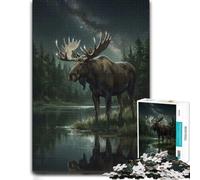 Moose by The Lake at Night Picture Puzzle for Adults, 500 PCS