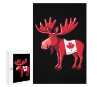 Moose & Canadian Flag Jigsaw Puzzle for Adults Wooden Challenging Puzzles Gift for Family Friends