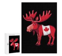 Moose & Canadian Flag Jigsaw Puzzle for Adults Wooden Challenging Puzzles Gift for Family Friends