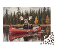 Moose Canoe 1000 Piece Jigsaw Puzzle for Adults Paper Jigsaw Puzzle Set Forest Lake Relaxing Gift 70x50cm/1000pcs