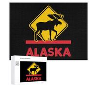 Moose Crossing Alaska Funny Wooden Puzzle Adults Difficult Jigsaw Puzzles with Storage Box for Family Game Birthday Gift