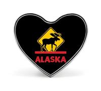 Moose Crossing Alaska Print Heart Badge Metal Decorative Brooches 1 Inch Funny Lapel Pin Gift Or Backpack Clothing