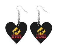 Moose Crossing Alaska Printed Wooden Earrings Pendants Lightweight Dangle Drop Earring Charms Gifts for Women