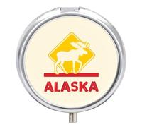 Moose Crossing Alaska Small Pill Organizer with 3 Compartments Travel Medicine Case Portable Round Vitamin Storage Box