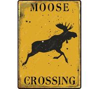 Moose Crossing Funny Tin Sign Vintage Aluminum Sign Warning Sign Decor for Yard Garden Street Farm 8X12Inches