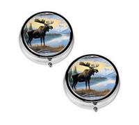 Moose Cute Deer Print Pill Box 3 Compartment Medicine Pill Case,Portable for Pocket Or Purse Pill Organizer Decorative Metal Medicine Vitamin Organizer Unique Gift