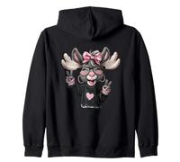 Moose Deer Girl Double Peace Sign Glasses Kawaii Pop Graphic Zip Hoodie