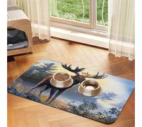 Moose Deer Patterned Pet Feeding Mat with Water-Absorbing PU Top & Rubber Base - Anti-Slip Dog Cat Food Mat for Cats, Dogs & Pets, 40x60cm