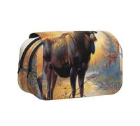 Moose Deer Printed Flip Pencil Case with 2 Compartments, Large Capacity, Portable Stationery Organizer for School, Travel and Art