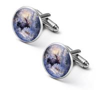 Moose Deer Wildlife Snowy Forests Mountain Cufflinks Funny Cuff Links for Men Father Dad Wedding Christmas Shirts