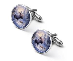 Moose Deer Wildlife Snowy Forests Mountain Cufflinks Funny Cuff Links for Men Father Dad Wedding Christmas Shirts