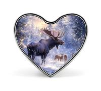 Moose Deer Wildlife Snowy Forests Mountain Heart Shape Badge Button Pins Brooches