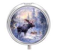 Moose Deer Wildlife Snowy Forests Mountain Pill Case Travel Medicine Organizer Box
